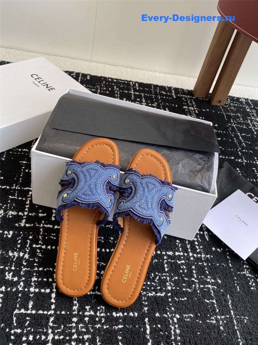 Ce1i*e marina blue denim fringed mule