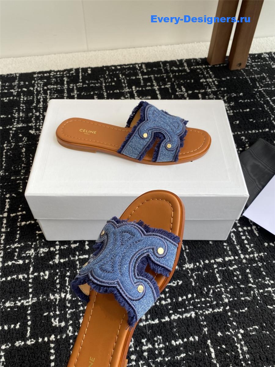 Ce1i*e marina blue denim fringed mule