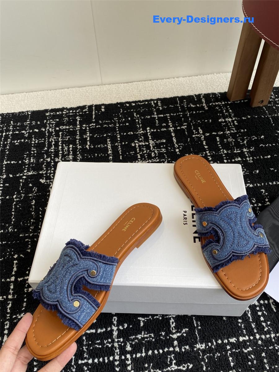 Ce1i*e marina blue denim fringed mule