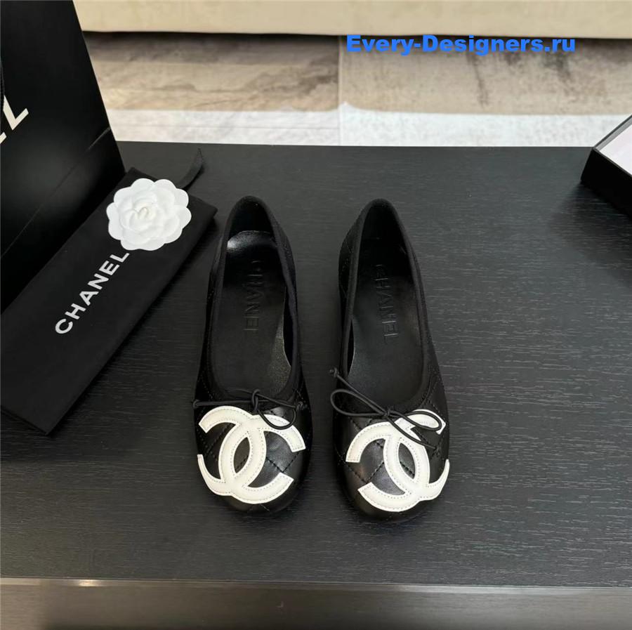 Ch**el black white cc logo ballet flats