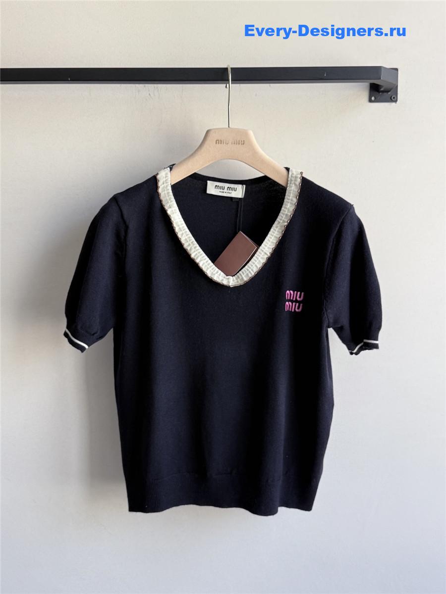 Miu Miu V-Neck Short Sleeve Top