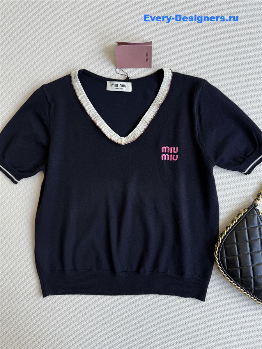 Miu Miu V-Neck Short Sleeve Top