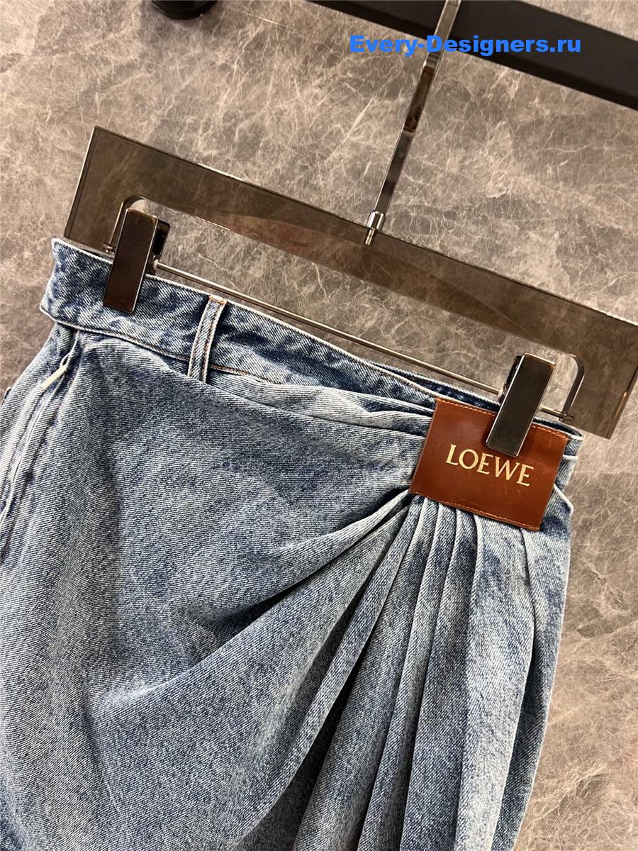 L0ew* leather-trimmed denim skirt