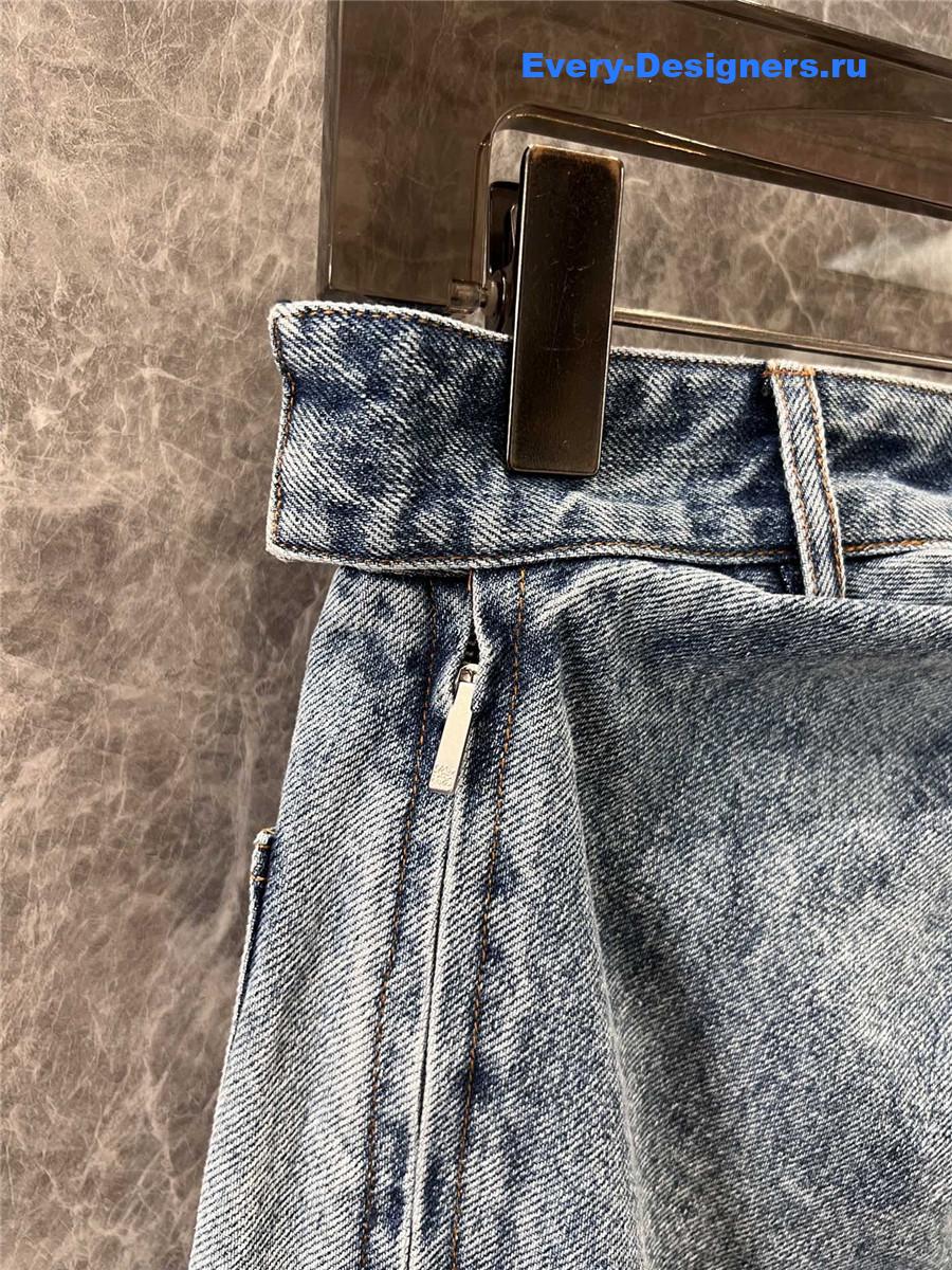 L0ew* leather-trimmed denim skirt