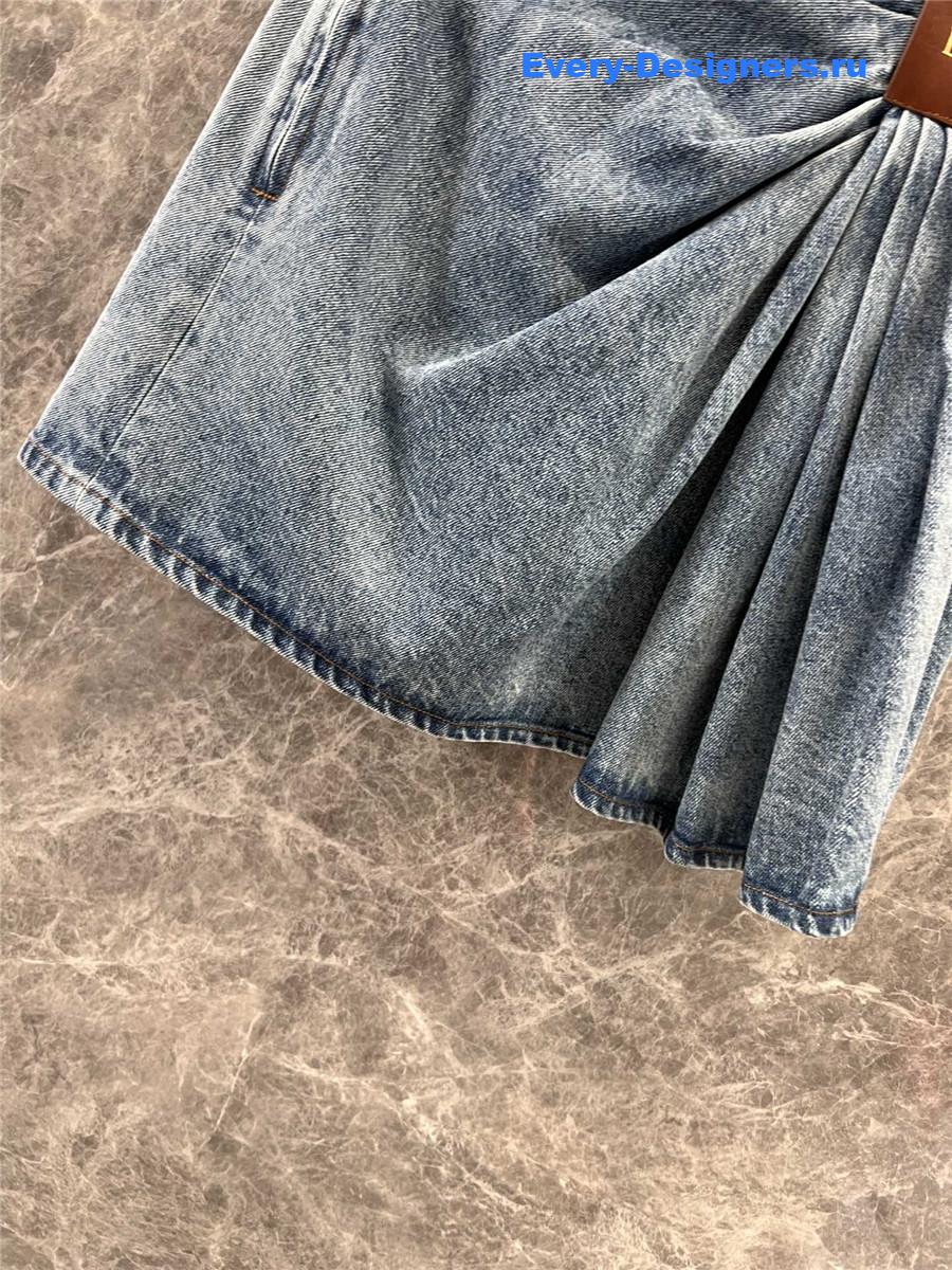 L0ew* leather-trimmed denim skirt