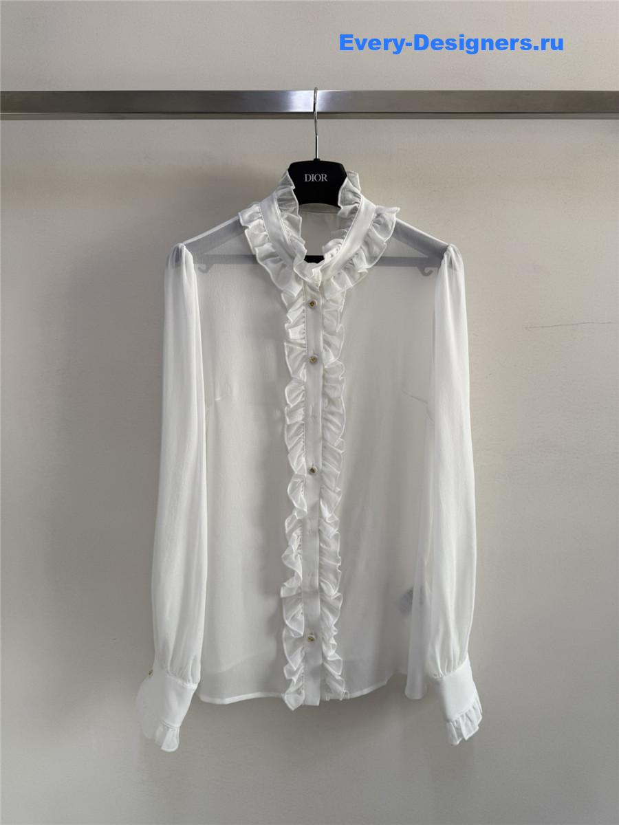 Dolce & Gabbana Silk Ruffled Shirt in White