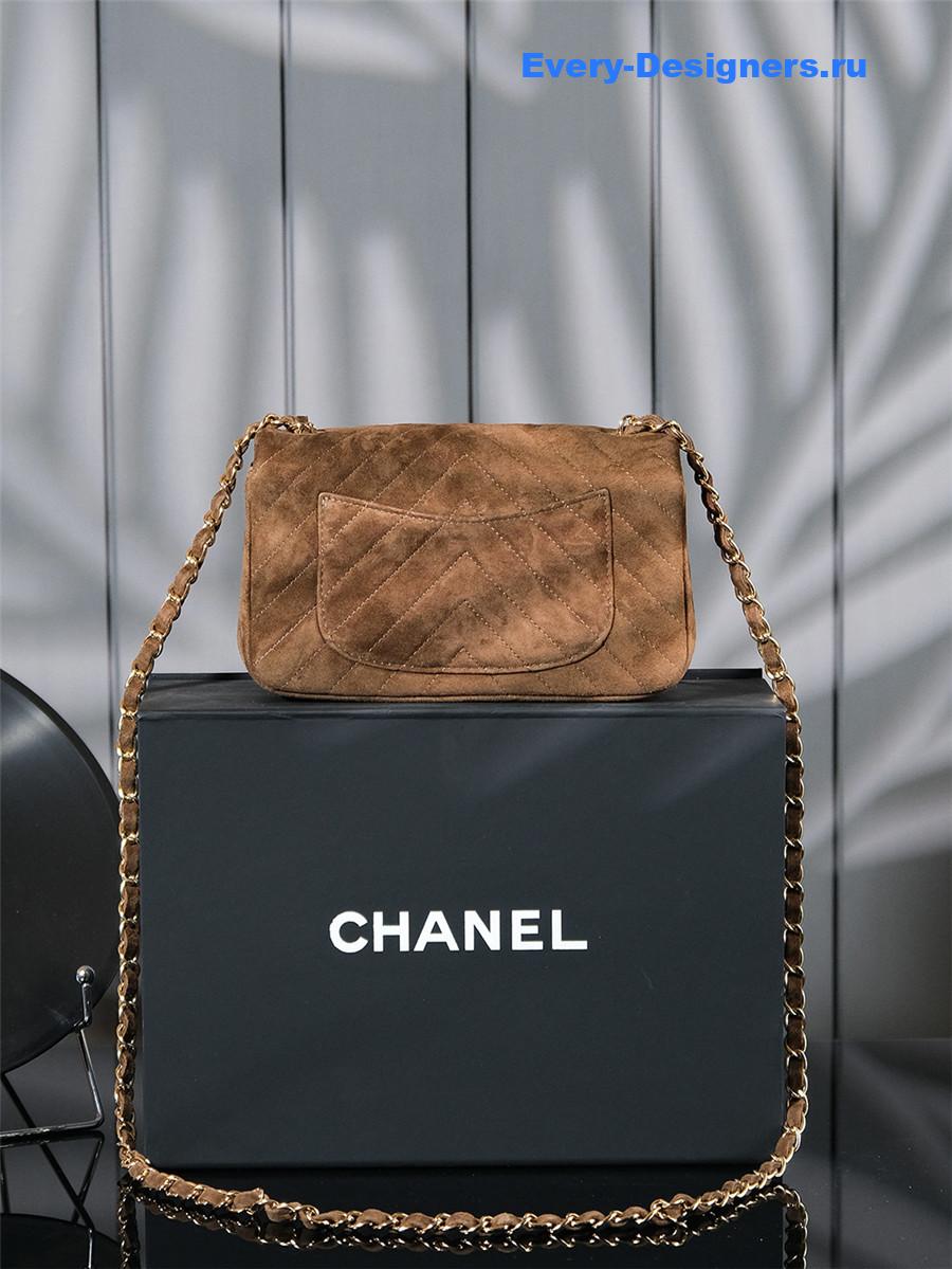 Ch**el brown suede v-grain cf bag