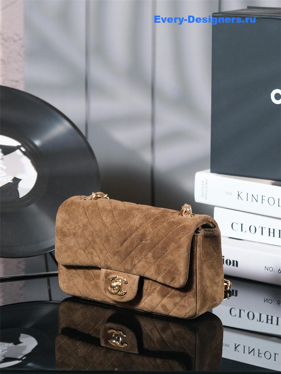 Ch**el brown suede v-grain cf bag