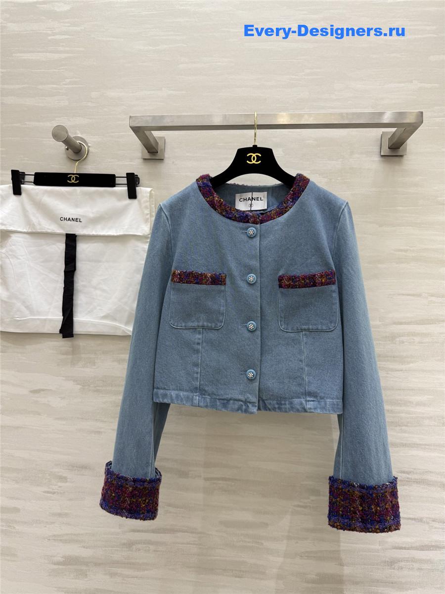 Ch**el denim tweed patchwork coat