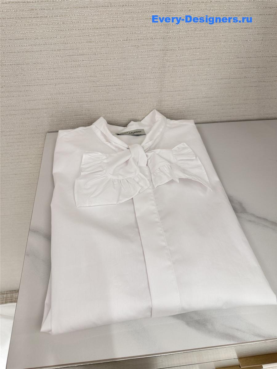 Sa1nt Lau*nt white bow blouse