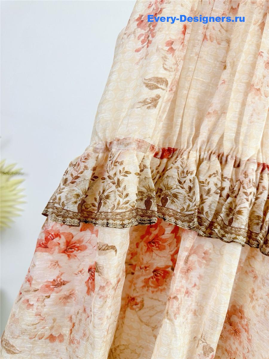 Zimm Beige Floral Halter Dress