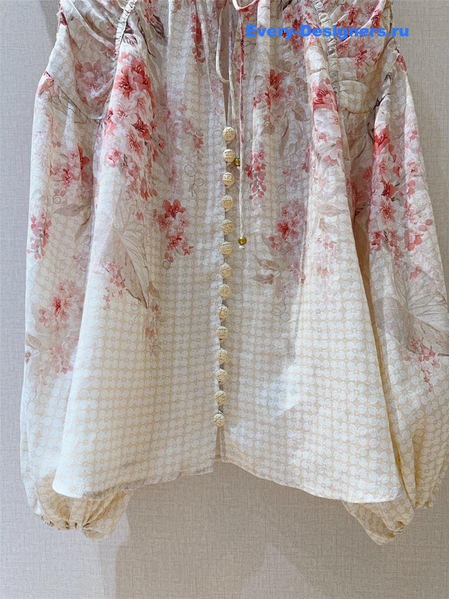 Zimm Coral Floral Billow Blouse