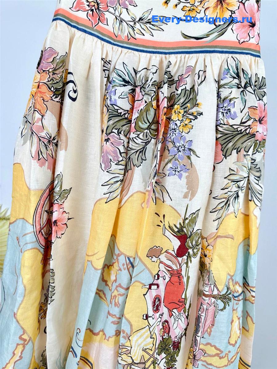 Zimm Printed Linen Maxi Skirt