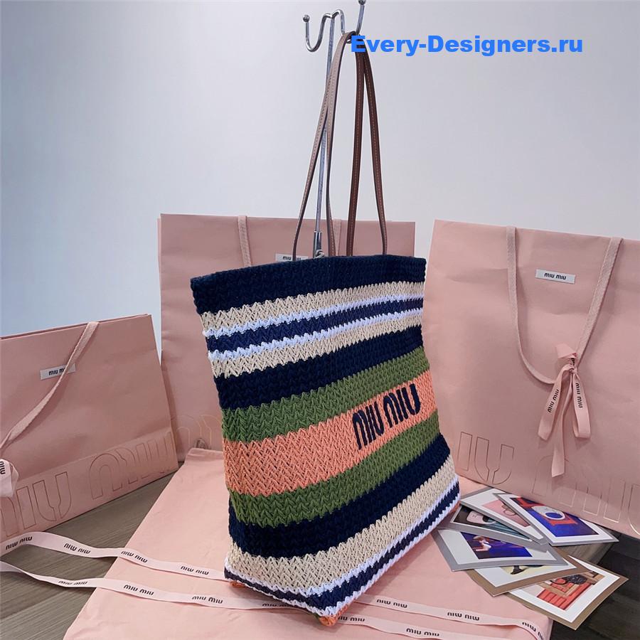 Miu Miu Blue Striped Crochet Tote