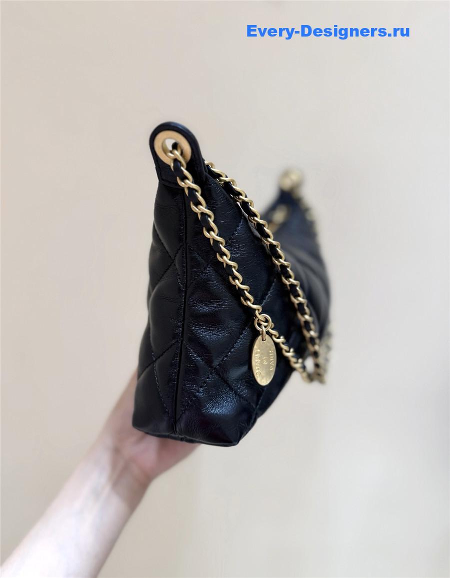 Ch**el black calfskin chain hobo