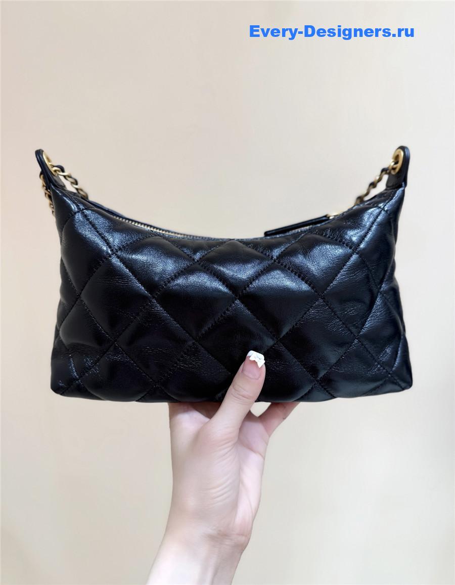 Ch**el black calfskin chain hobo