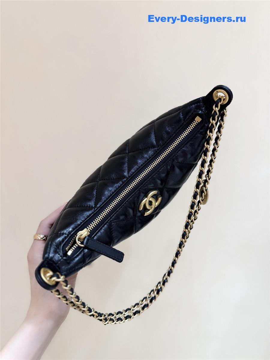 Ch**el black calfskin chain hobo