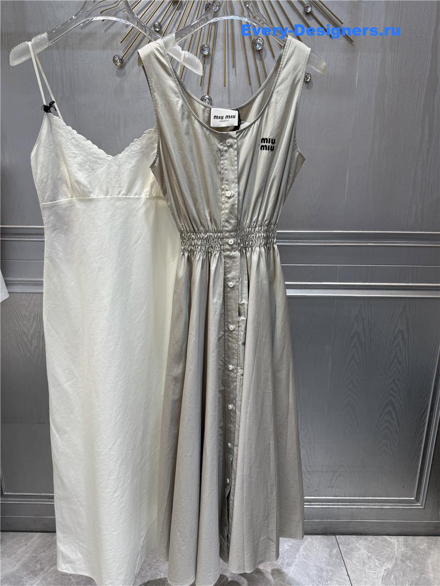 Miu Miu Limestone Panama Dress