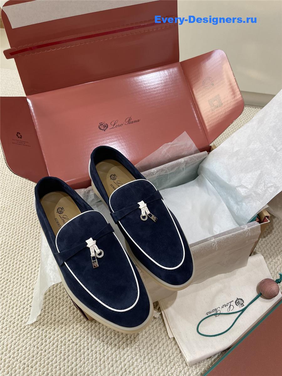 L0r0 P1ana dark blue suede loafers