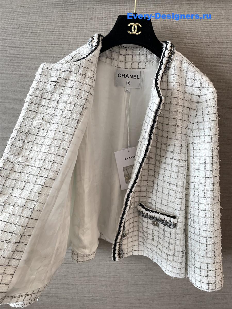 Ch**el tweed white check coat