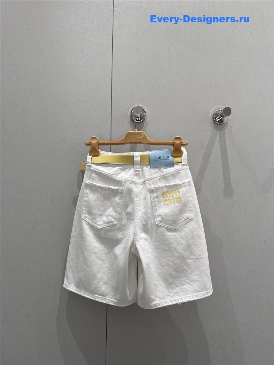 Miu Miu High-Waist White Denim Shorts