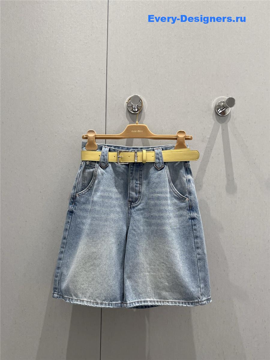 Miu Miu High-Waist Light Blue Denim Shorts