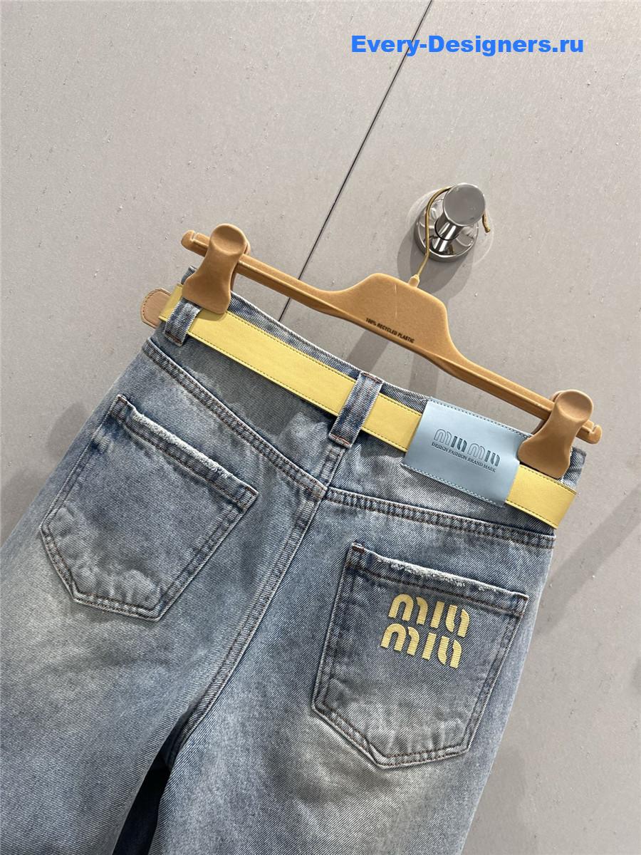 Miu Miu High-Waist Light Blue Denim Shorts
