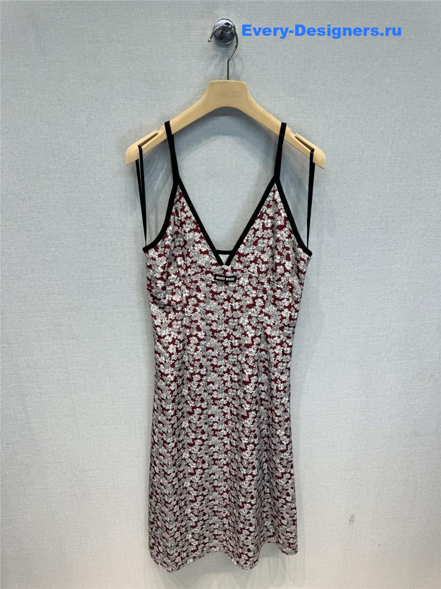 Miu Miu Floral V-Neck Suspenders Maxi Dress