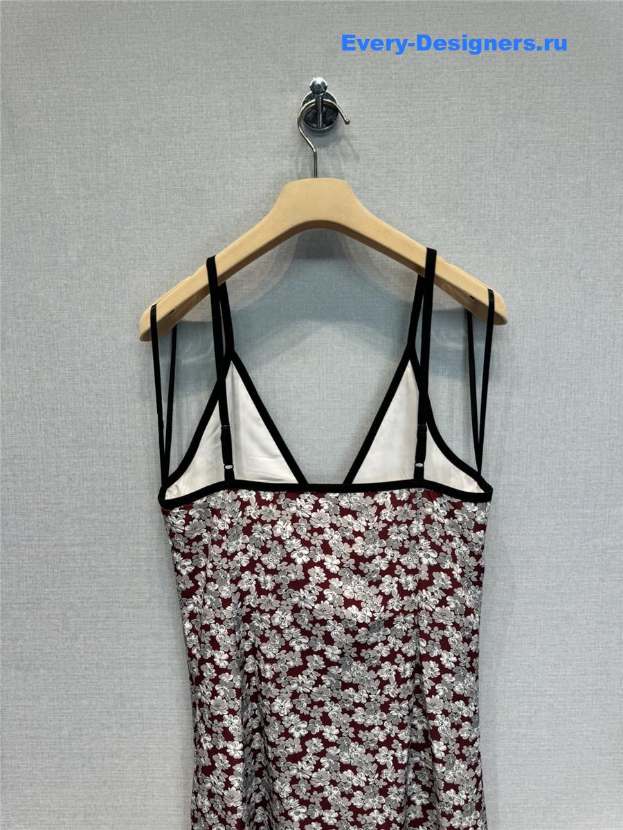 Miu Miu Floral V-Neck Suspenders Maxi Dress