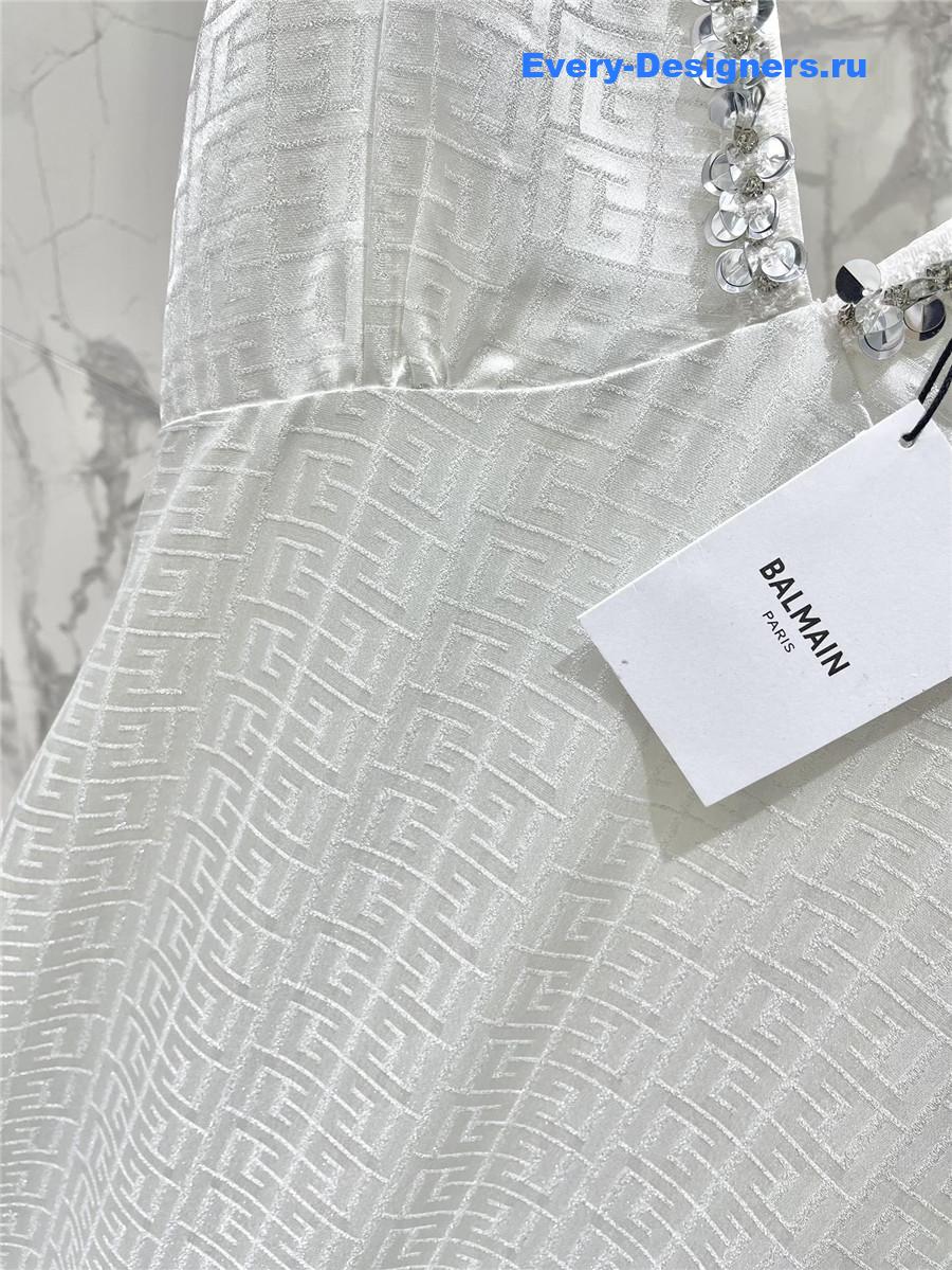 Balmain White Silk Beaded Dress