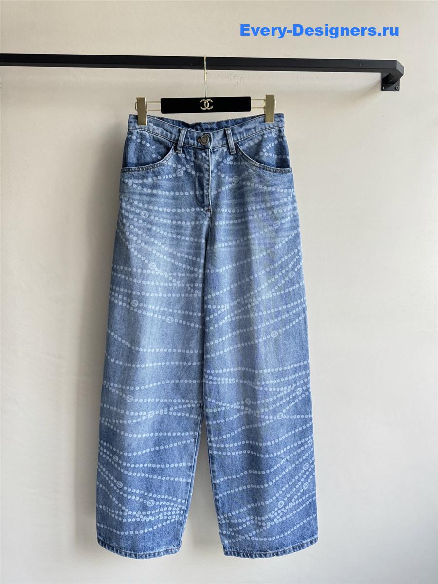 Ch**el laser-permed wide-leg jeans