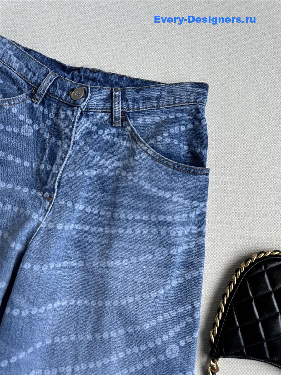 Ch**el laser-permed wide-leg jeans