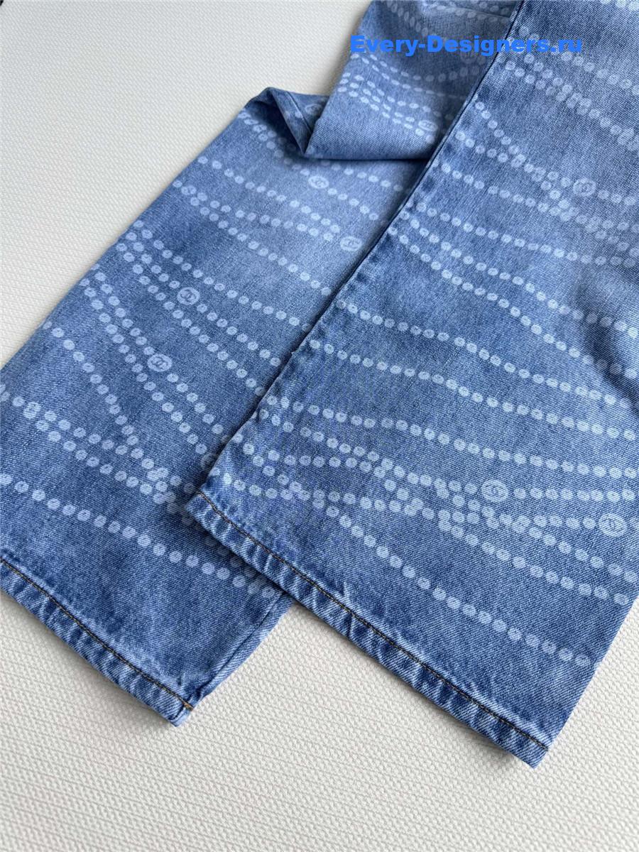 Ch**el laser-permed wide-leg jeans