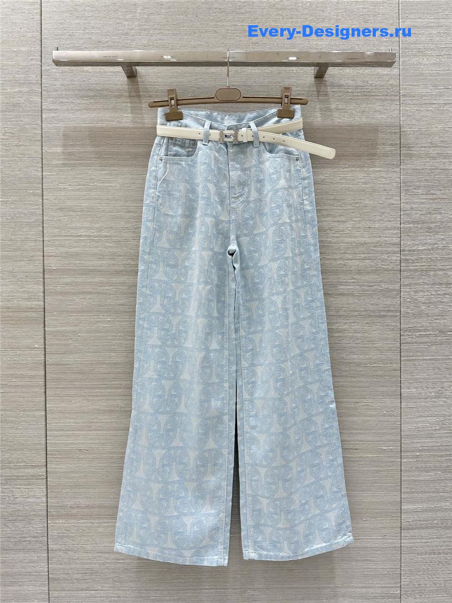 H**me5 light blue jacquard denim pants