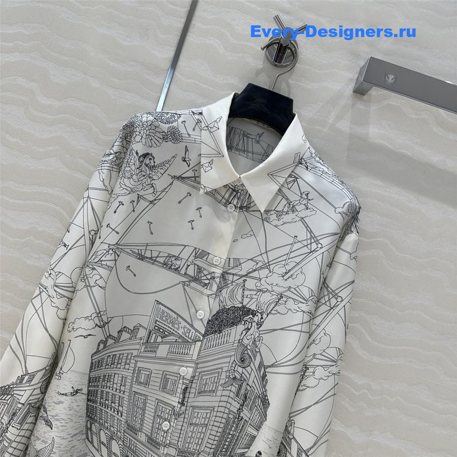 H**me5 gray scarf print silk shirt