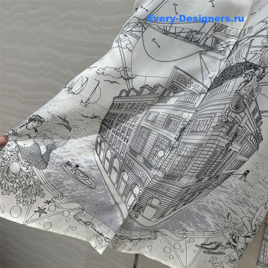 H**me5 gray scarf print silk shirt