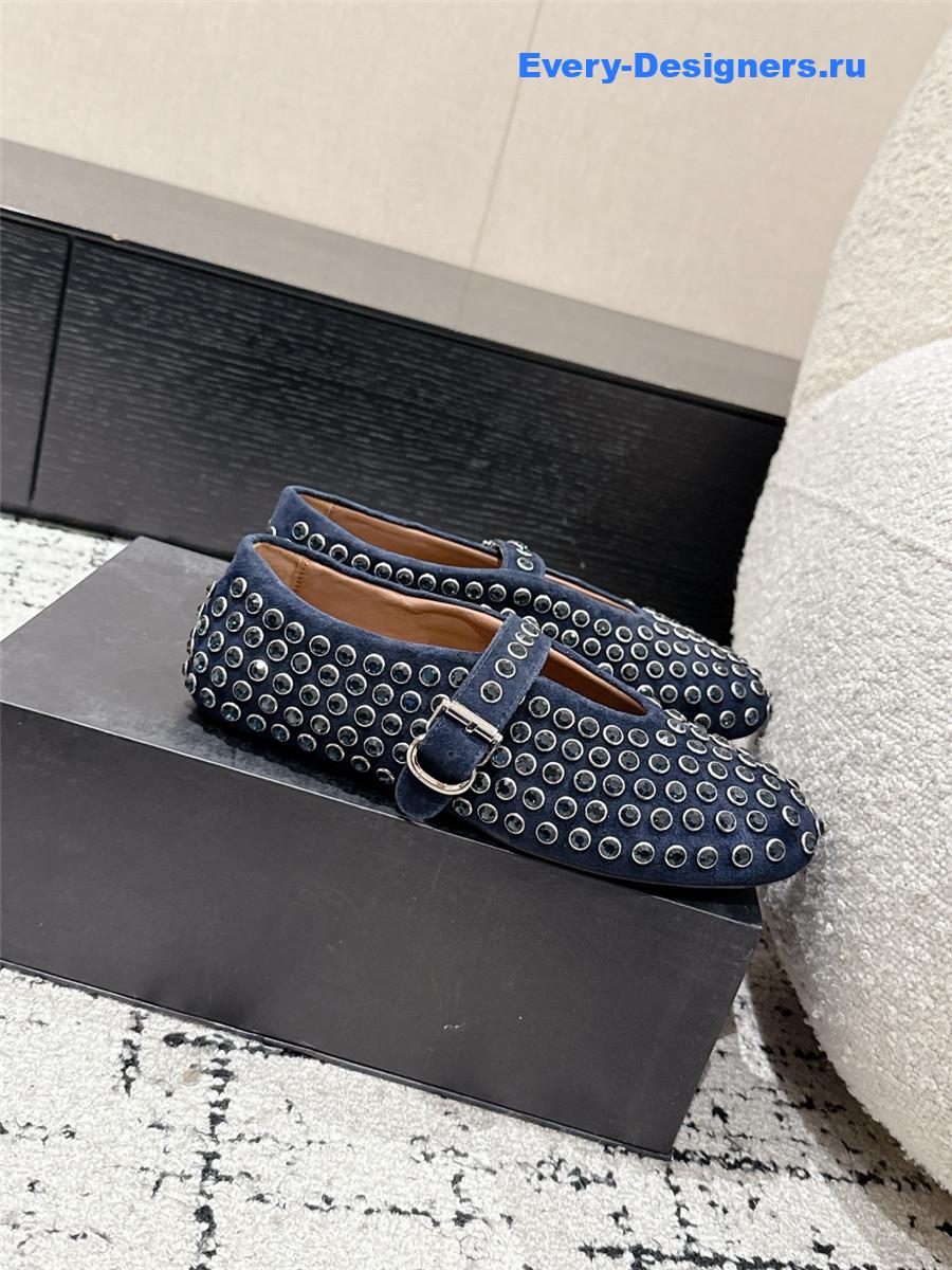 ALAÏA Garnet Blue Strass Ballet Flats