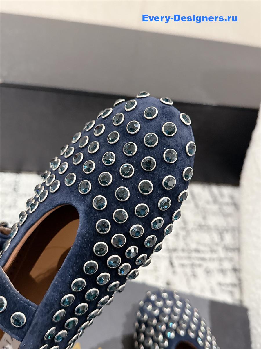 ALAÏA Garnet Blue Strass Ballet Flats