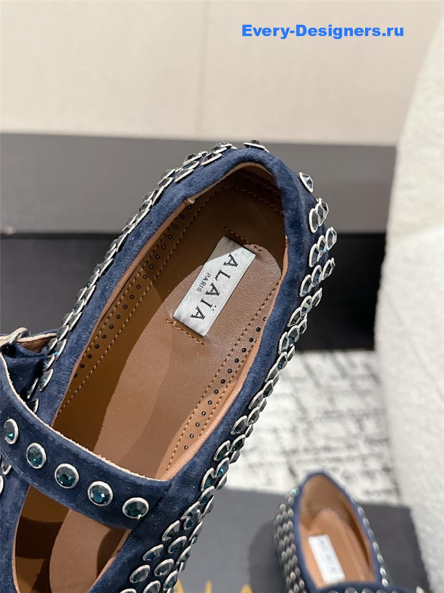ALAÏA Garnet Blue Strass Ballet Flats