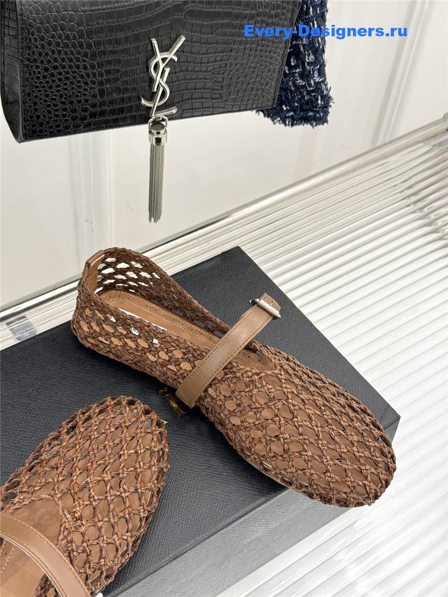 ALAÏA Beige Woven Mesh Ballet Flats