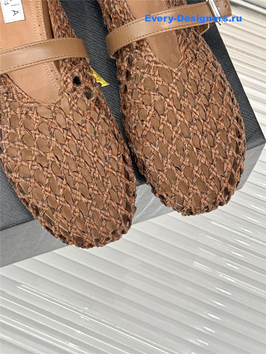 ALAÏA Beige Woven Mesh Ballet Flats