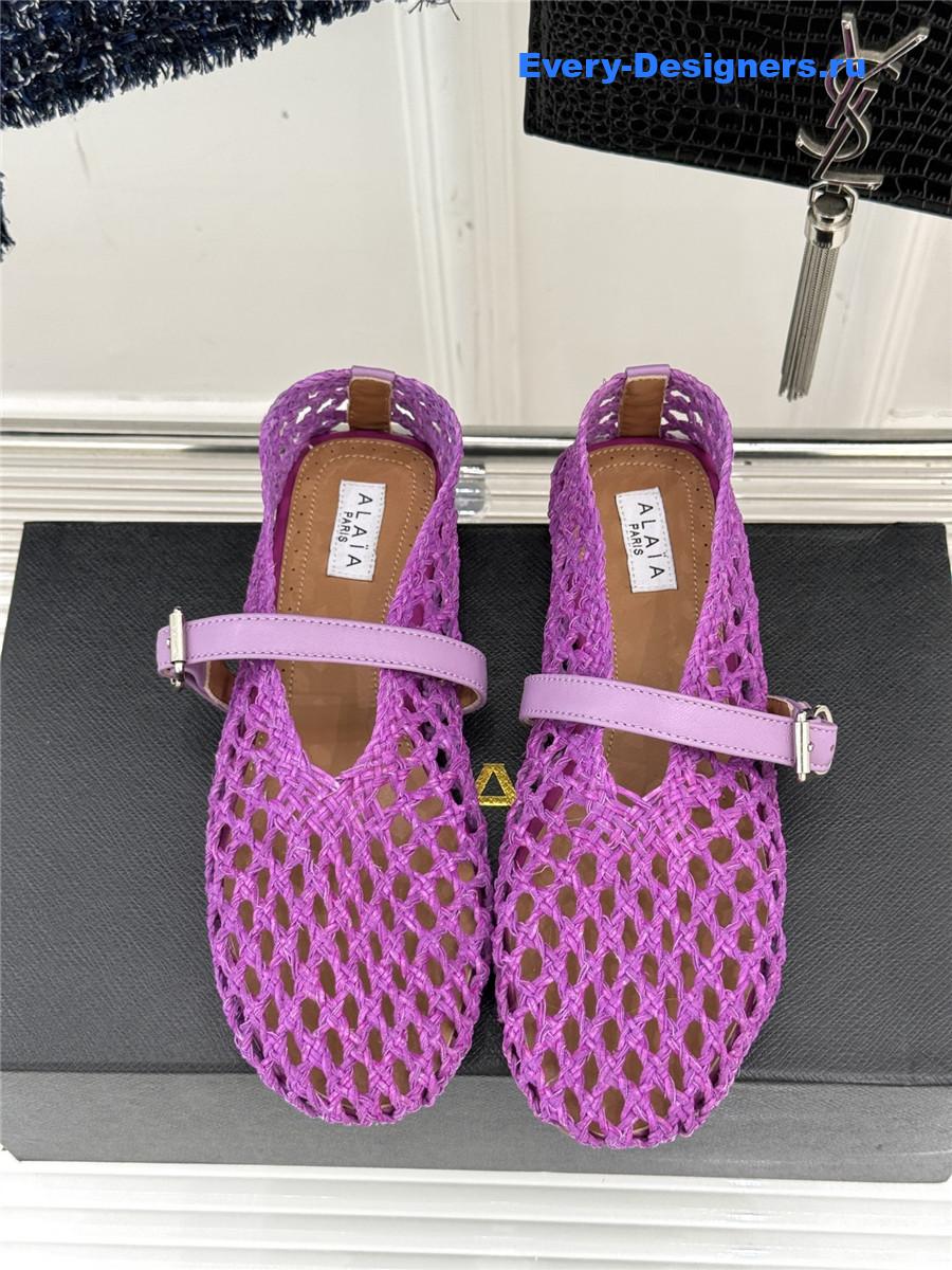 ALAÏA Purple Woven Mesh Ballet Flats