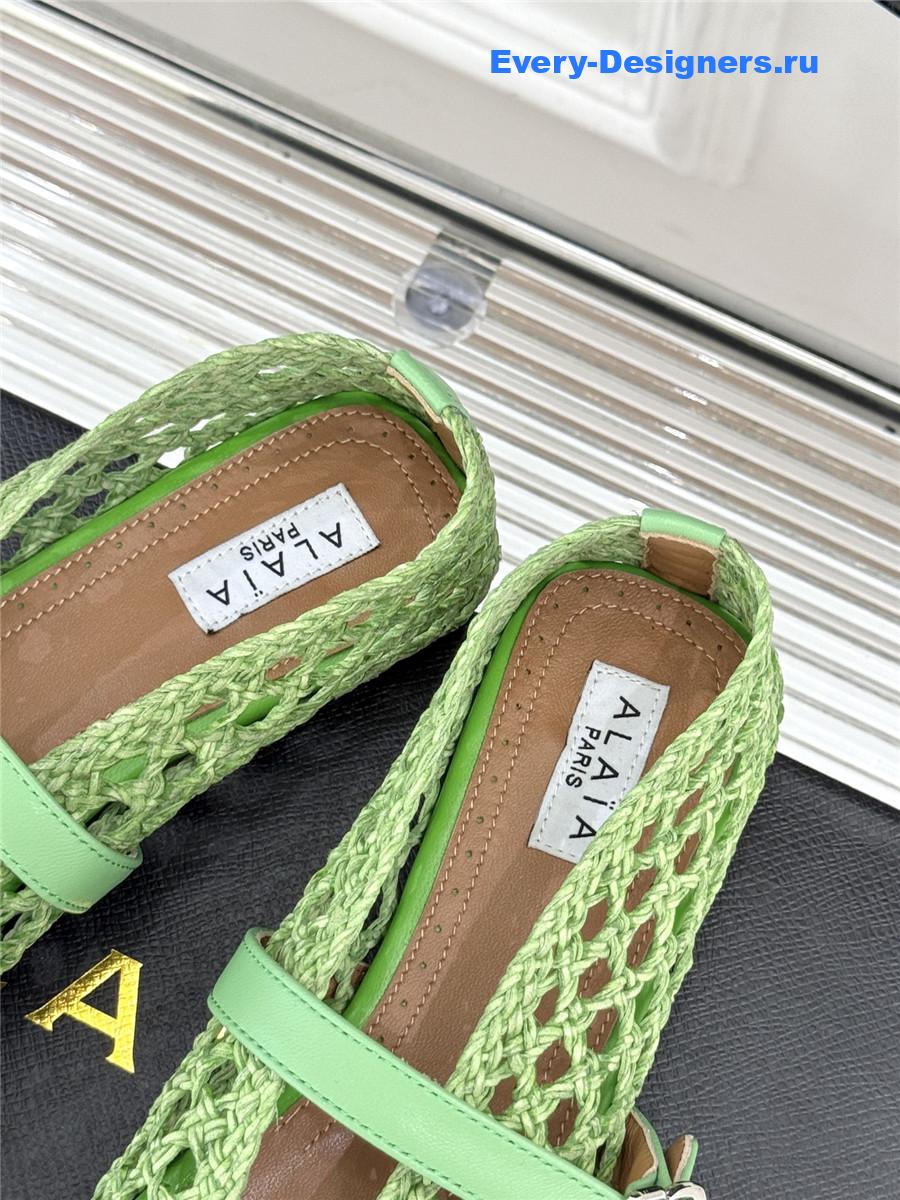 ALAÏA Green Woven Mesh Ballet Flats