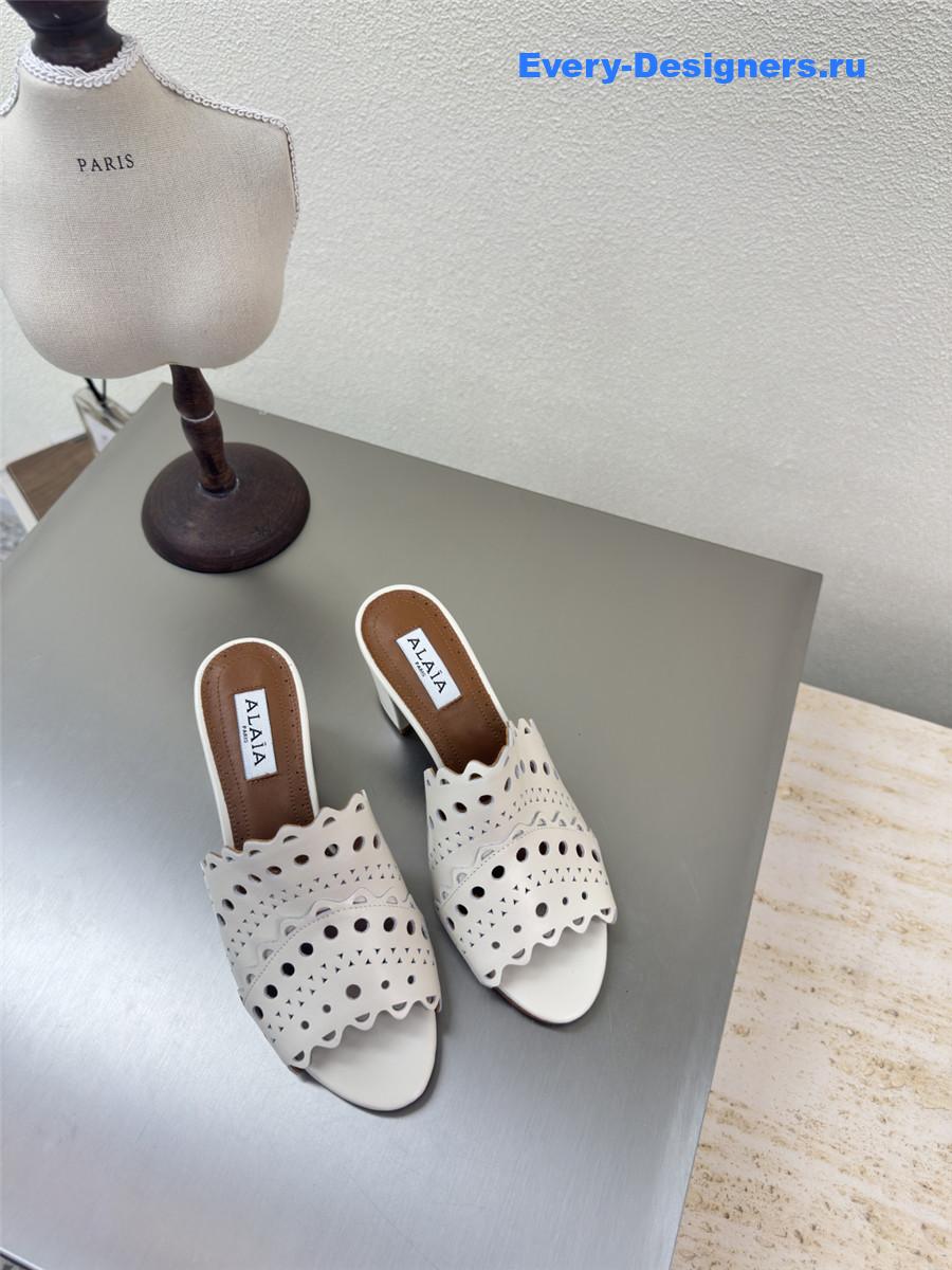 Alaïa Vienne White Leather Mules