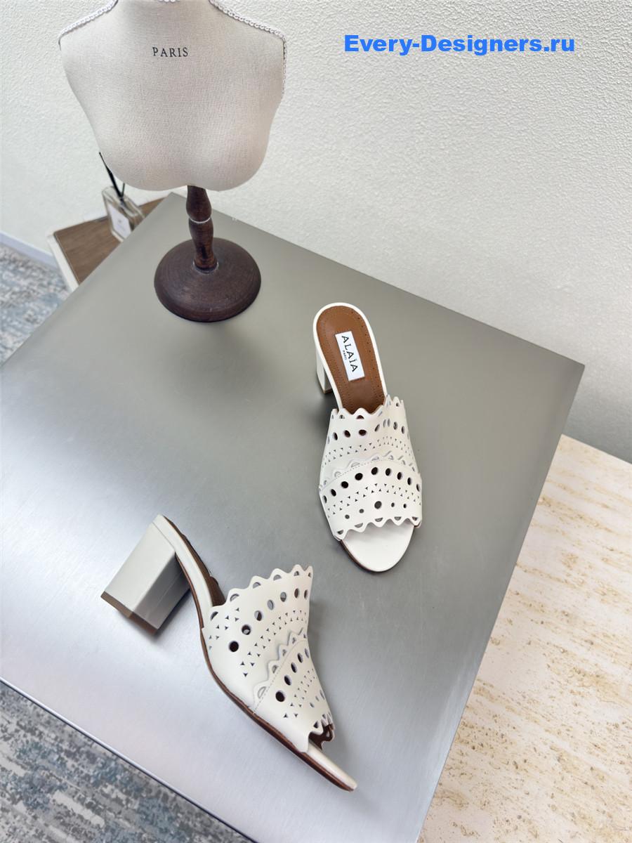 Alaïa Vienne White Leather Mules