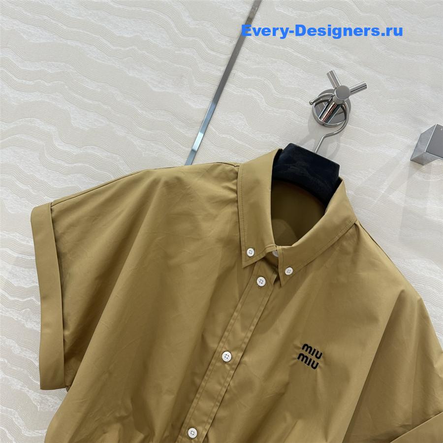 Miu Miu Cropped Cotton Shirt In Brown