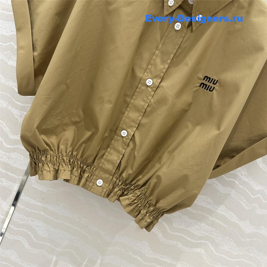 Miu Miu Cropped Cotton Shirt In Brown
