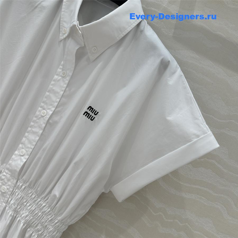 Miu Miu Drawstring-Waist Silk Midi Shirtdress in White