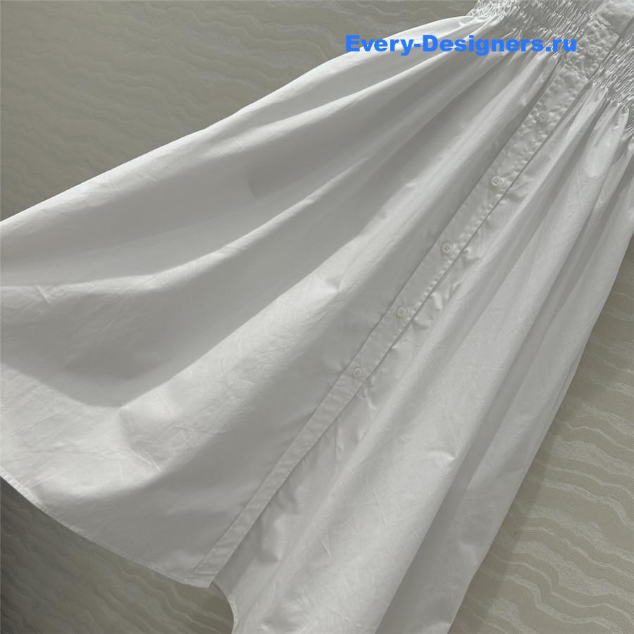 Miu Miu Drawstring-Waist Silk Midi Shirtdress in White