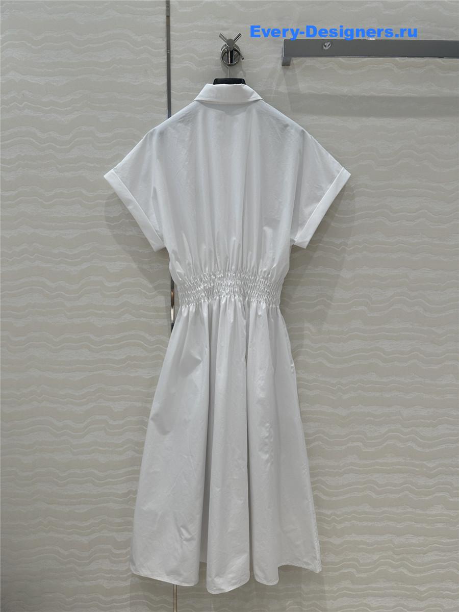 Miu Miu Drawstring-Waist Silk Midi Shirtdress in White